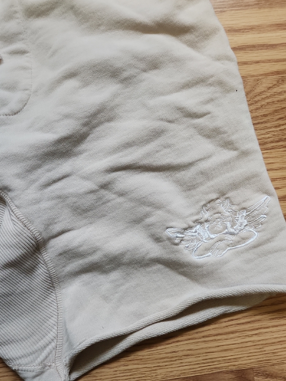 Boys Lie Soft Cream Knit Shorts with White Angel Embroidery